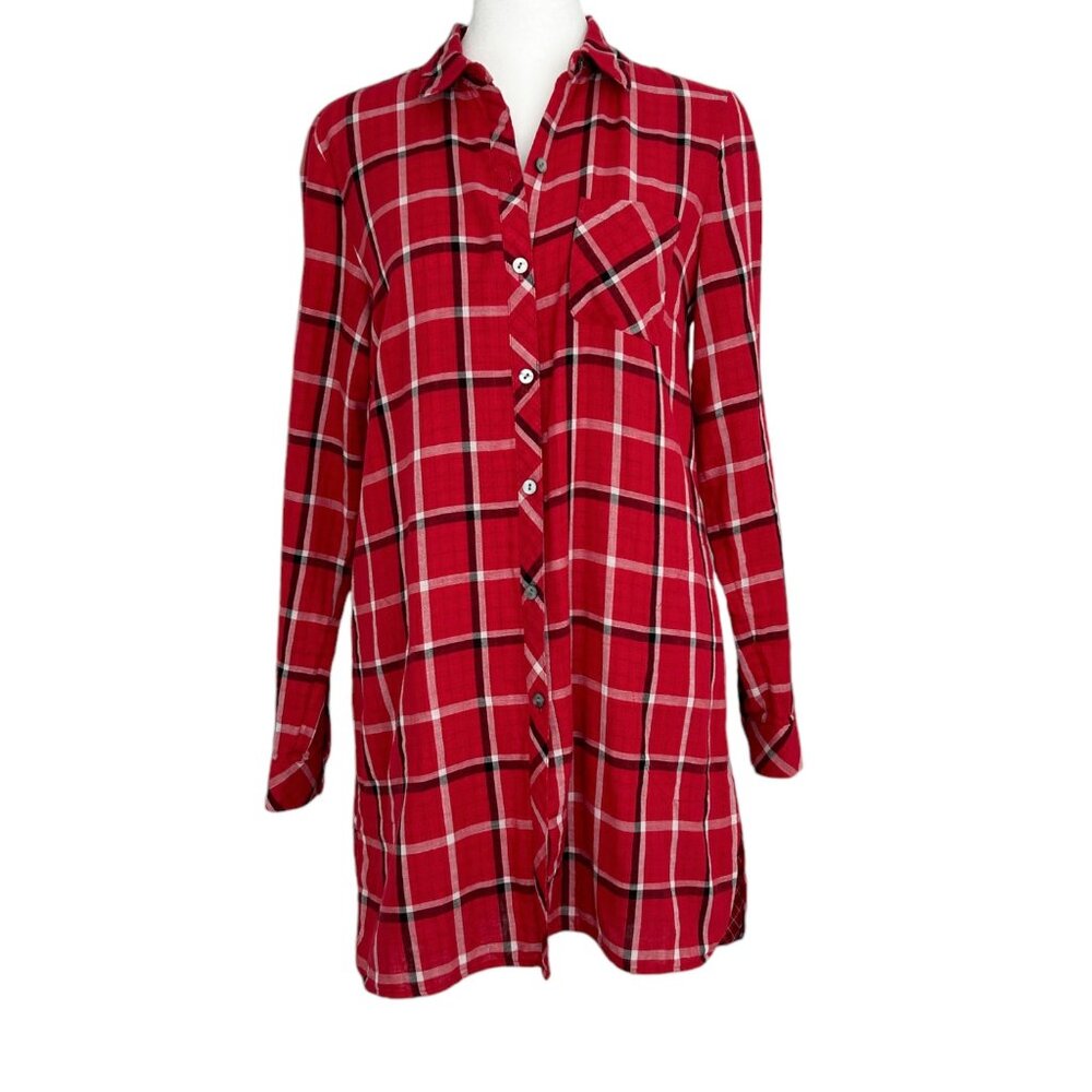 J. Jill Cotton Plaid Button‎ Down Tunic Long Sleeve Shirt Dress (XS)